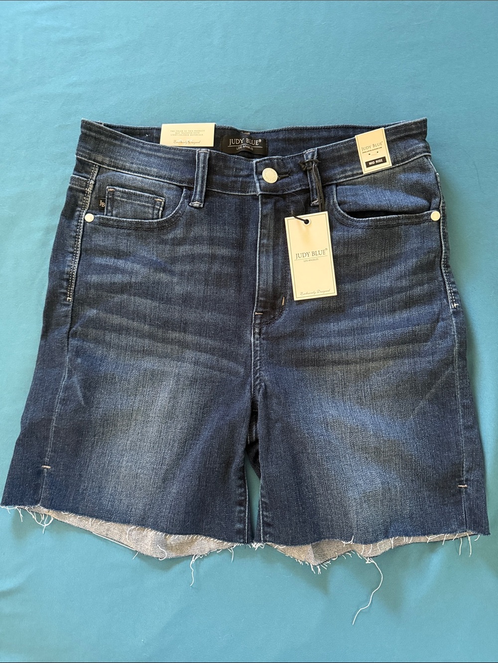 Judy Blue Medium Wash Mid-Rise Frayed Hem Denim Shorts